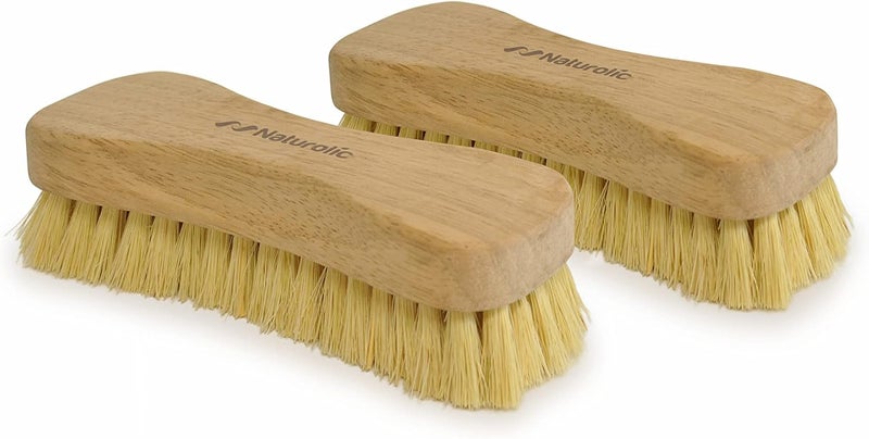 Naturolic All-Natural Wooden Scrub Brush Set | Eco-Friendly Cleaning Brush Set with Tampico Bristles | Floor Scrub Brush & Shower Scrubber for Bathroom, Tub, Kitchen & Carpet | Sustainable Set – Pack of 2 - Image 1